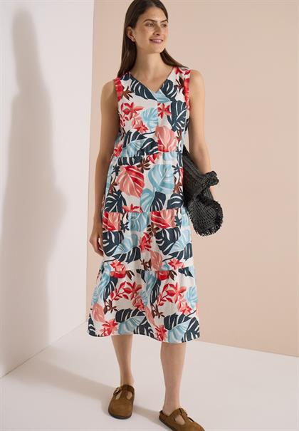 Midikleid mit V-Neck und Print light alabaster white