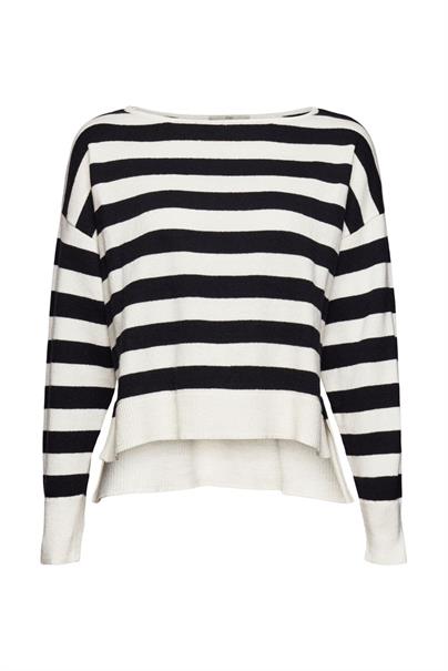 Mit Leinen: gestreifter Strickpullover off white