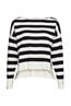 Mit Leinen: gestreifter Strickpullover off white