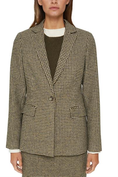 Mit Wolle: Blazer mit Hahnentritt-Muster dark khaki