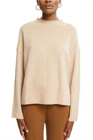 Mit Wolle: flauschiger Pullover mit Stehkragen sand