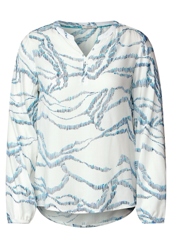 Cecil Viskose bei bequem Multicolor kaufen vanilla Langarmbluse Bluse online white Damen