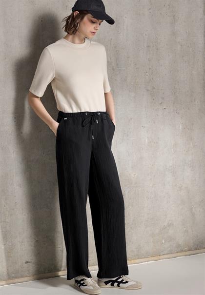 Musselin Wide Leg Hose black