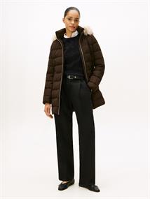 MW DOWN SLIM COAT WITH FUR dark coffee