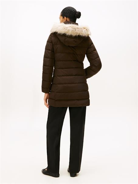 MW DOWN SLIM COAT WITH FUR dark coffee