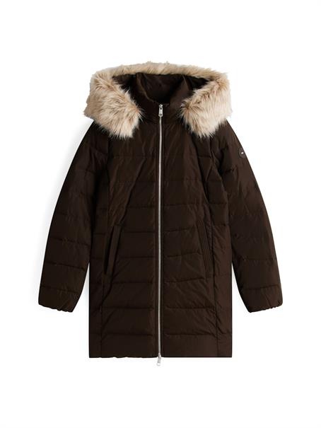 MW DOWN SLIM COAT WITH FUR dark coffee