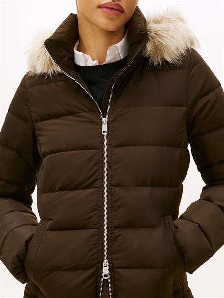 MW DOWN SLIM COAT WITH FUR dark coffee