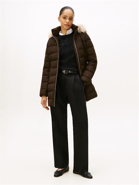 MW DOWN SLIM COAT WITH FUR dark coffee