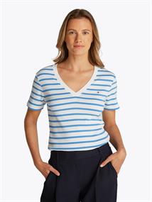 NEW SLIM CODY V-NECK SS ecru- blue spell stp