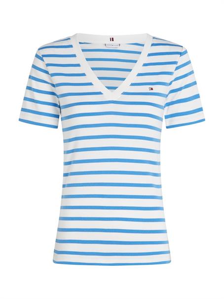 NEW SLIM CODY V-NECK SS ecru- blue spell stp