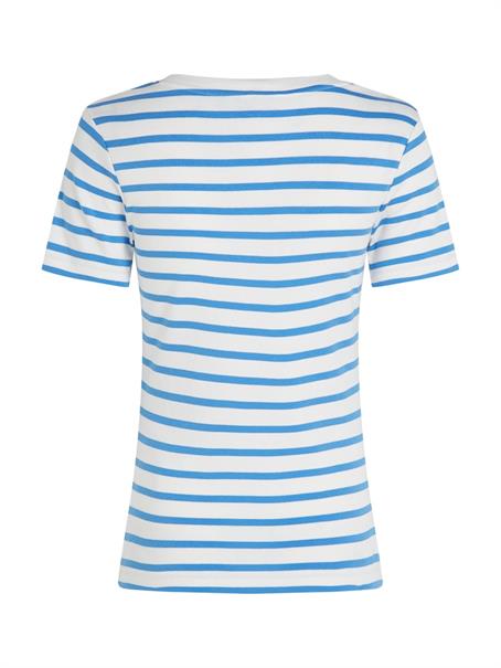 NEW SLIM CODY V-NECK SS ecru- blue spell stp