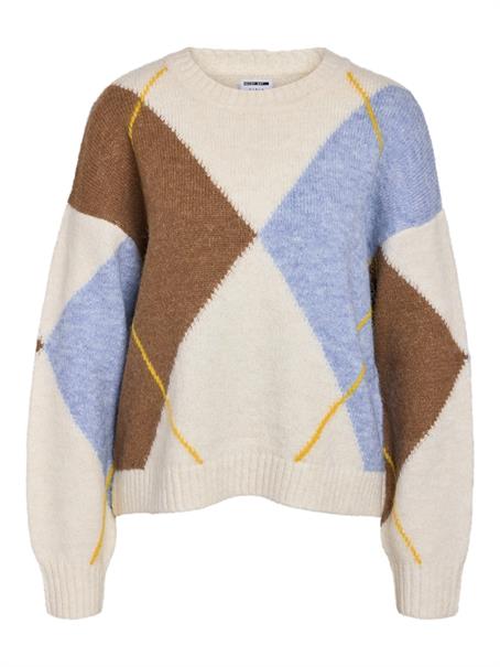 NMARMIE L/S O-NECK ARGYLE KNIT FWD cloud dancer