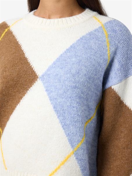 NMARMIE L/S O-NECK ARGYLE KNIT FWD cloud dancer