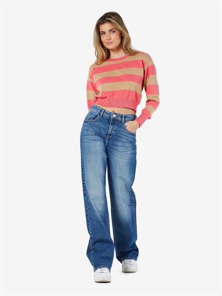 NMZOE L/S O-NECK CROP KNIT NOOS sun kissed coral