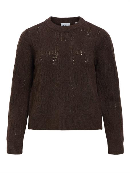 OBJARONA L/S RE KNIT PULLOVER 146 seal brown