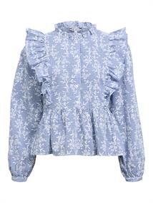 OBJCIARA L/S RE FRILL TOP REP dark denim