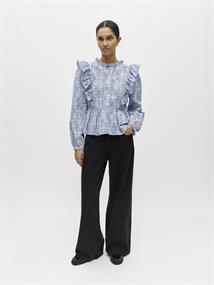 OBJCIARA L/S RE FRILL TOP REP dark denim