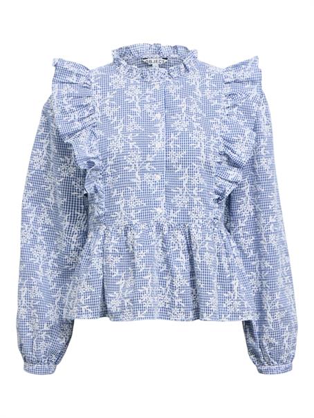 OBJCIARA L/S RE FRILL TOP REP dark denim