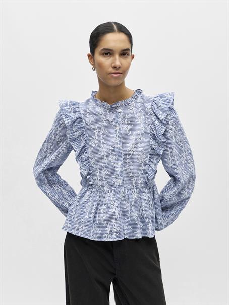 OBJCIARA L/S RE FRILL TOP REP dark denim