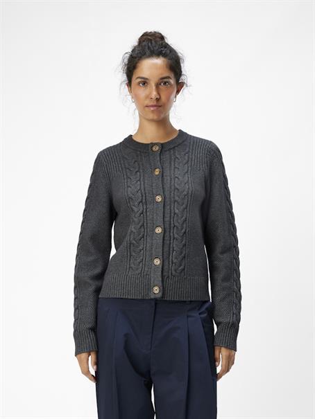 OBJDORIS RE L/S KNIT CARDIGAN NOOS dark grey melange