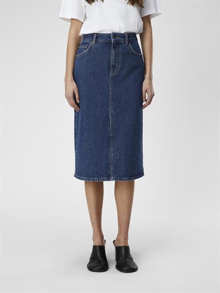 OBJELLEN MW MIDI DENIM SKIRT NOOS medium blue denim