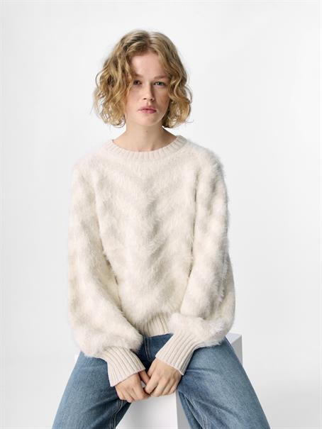OBJHOLLOW L/S RE KNIT PULLOVER NOOS white sand