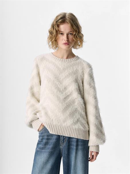 OBJHOLLOW L/S RE KNIT PULLOVER NOOS white sand