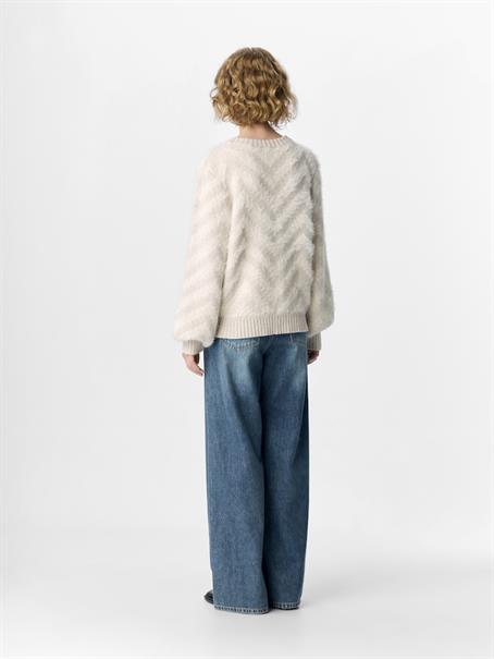 OBJHOLLOW L/S RE KNIT PULLOVER NOOS white sand