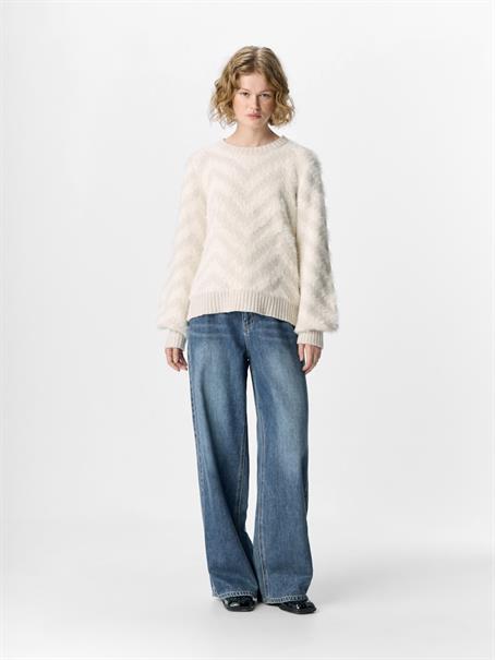 OBJHOLLOW L/S RE KNIT PULLOVER NOOS white sand