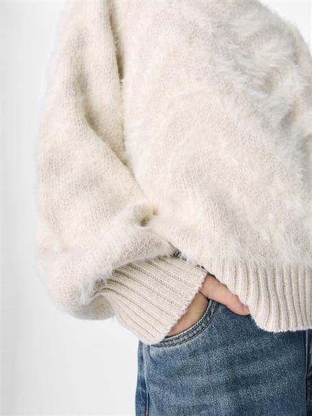 OBJHOLLOW L/S RE KNIT PULLOVER NOOS white sand