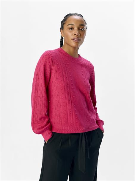OBJINGE L/S RE O-NECK KNIT NOOS raspberry sorbet