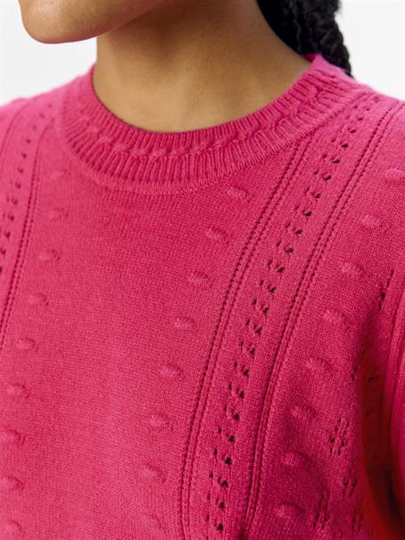 OBJINGE L/S RE O-NECK KNIT NOOS raspberry sorbet