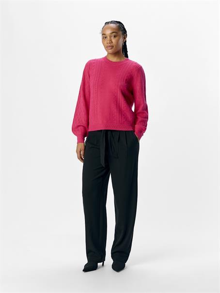OBJINGE L/S RE O-NECK KNIT NOOS raspberry sorbet