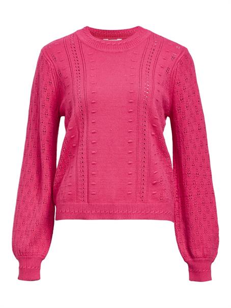 OBJINGE L/S RE O-NECK KNIT NOOS raspberry sorbet