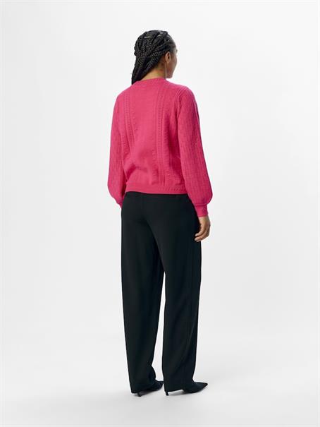 OBJINGE L/S RE O-NECK KNIT NOOS raspberry sorbet