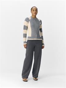OBJMEG LS LO O-NECK CABLE KNIT DIV medium grey melange
