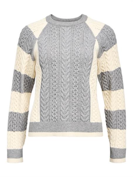 OBJMEG LS LO O-NECK CABLE KNIT DIV medium grey melange