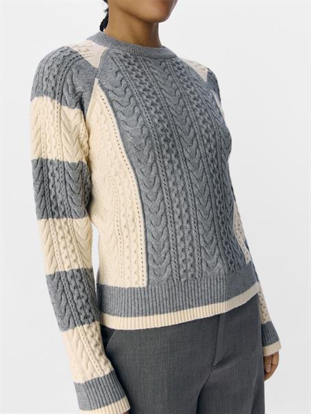 OBJMEG LS LO O-NECK CABLE KNIT DIV medium grey melange