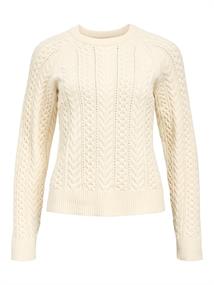 OBJMEG LS LO O-NECK CABLE KNIT DIV sandshell