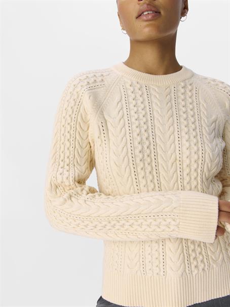 OBJMEG LS LO O-NECK CABLE KNIT DIV sandshell