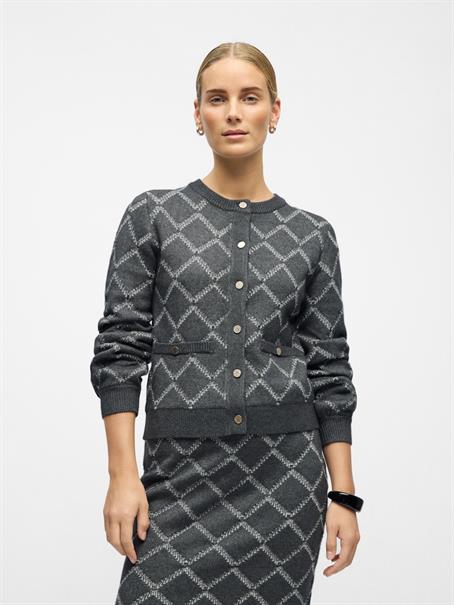OBJPILUNA L/S RE KNIT CARDIGAN 142 dark grey melange