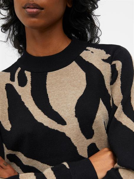 OBJRAY L/S KNIT PULLOVER AOP NOOS black1