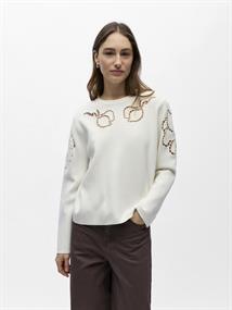 OBJREYNARD CUTOUT O-NECK PULLOVER DIV cloud dancer