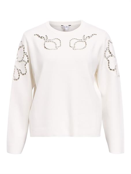 OBJREYNARD CUTOUT O-NECK PULLOVER DIV cloud dancer