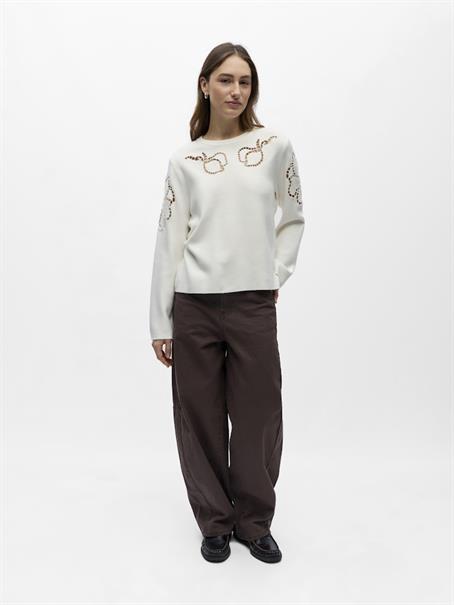 OBJREYNARD CUTOUT O-NECK PULLOVER DIV cloud dancer