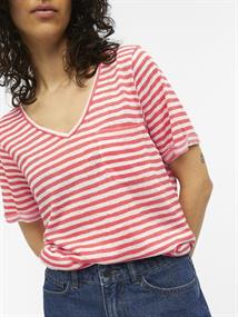 OBJTESSI SLUB S/S V-NECK NOOS paradise pink