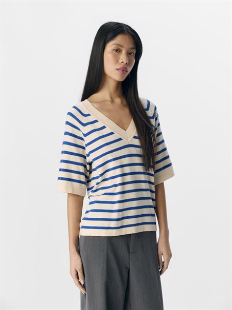 OBJTHESS 2/4 LO V-NECK KNIT TOP NOOS sandshell