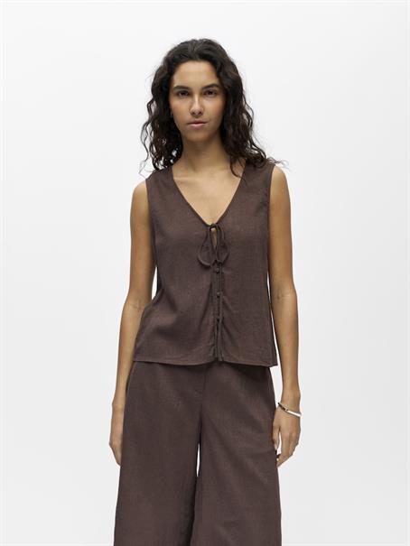 OBJVIGGA RE S/L RE V-NECK TOP 145 seal brown