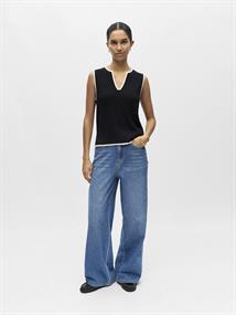 OBJVIVA S/L RE V-NECK KNIT TOP NOOS black