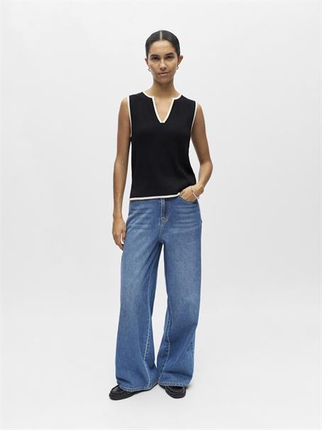 OBJVIVA S/L RE V-NECK KNIT TOP NOOS black